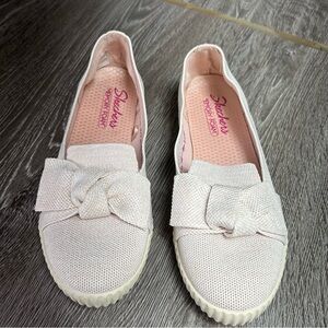 Skechers Cleo Maya Knit Bow Slip-On Flats - Light Pink